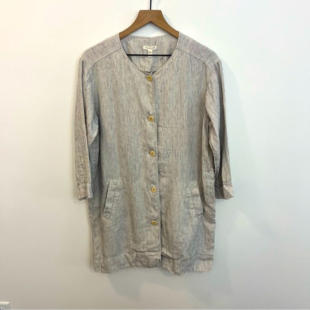 Eileen Fisher Slub Stripe Organic Linen Jacket Size Medium